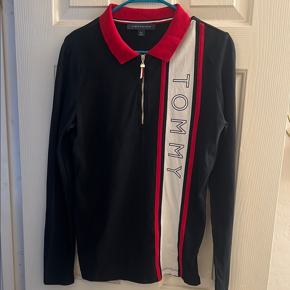 Tommy Hilfiger Women’s  Blue and Red Long Sleeve Polo